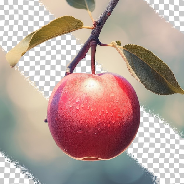 PSD single ripe ruby fruit on the tree captured up close transparent background