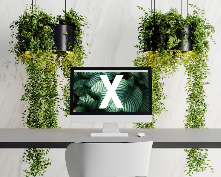 PSD single screen mockup with flowers