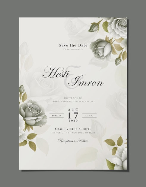 Single side elegant wedding invitation template with flowers