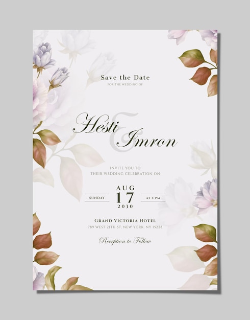 PSD Односторонний шаблон приглашения на свадьбу с цветом