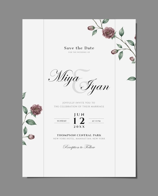 単面の結婚式の招待カードのテンプレート花の背景