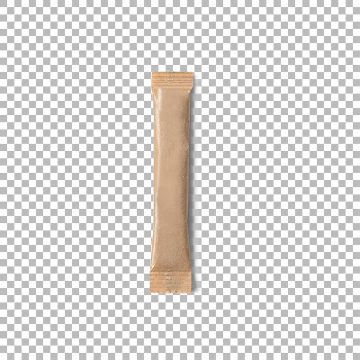PSD a single unmarked brown sugar packet typically used as a sweetener for beverages or food
