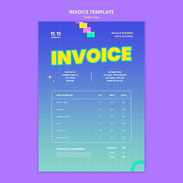 PSD singles day celebration invoice template