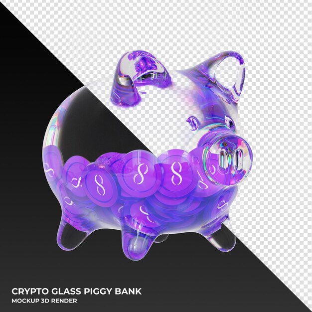 PSD singularitynet agix glazen spaarvarken met cryptomunten 3d illustratie