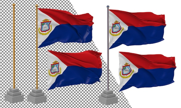 PSD sint maarten flag waving different style with stand pole isolated 3d rendering