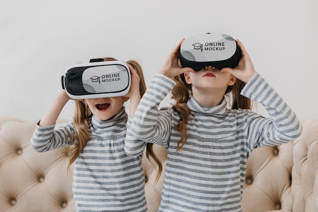 Sisters with virtual reality headset