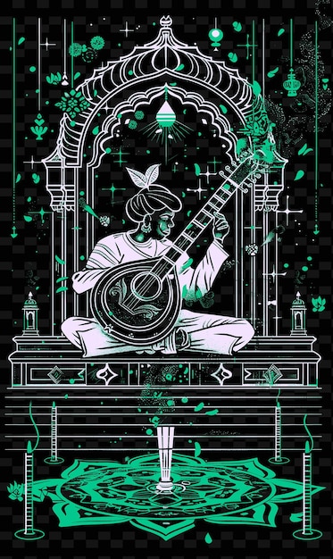 PSD sitar player in an indian temple with rangoli and incense po illustration music poster designs