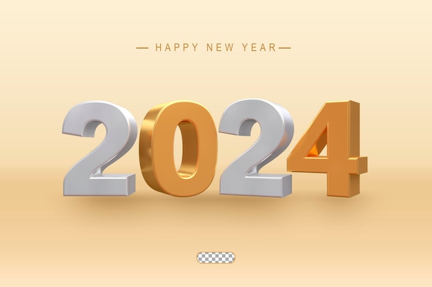 PSD siver and gold 2024 new year 3d rendering isolated transparent background