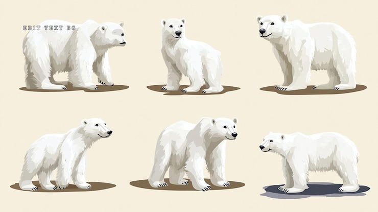PSD six polar bears in various poses illustration