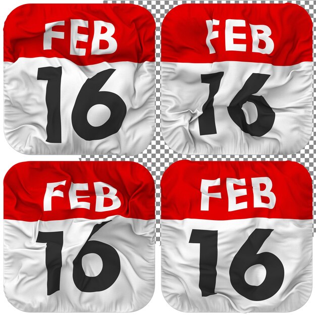 Sixteenth 16th Friday Date Calendar Icon Isolated Four Waving Style Bump Texture 3D Rendering