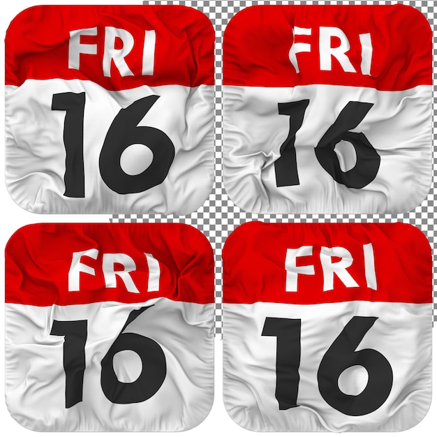 PSD sixteenth 16th friday date calendar icon isolated four waving style bump texture 3d rendering