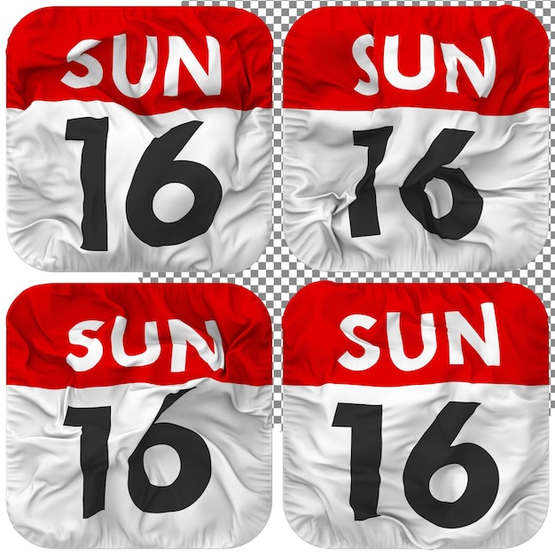 sixteenth 16th sunday date calendar icon isolated four waving style bump texture 3d rendering