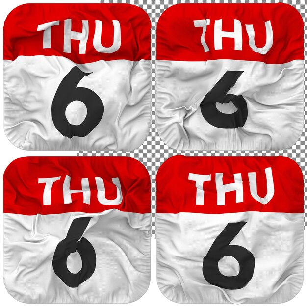 Sixth 6th Thursday Date Calendar Icon Isolated Four Waving Style Bump Texture 3D Rendering