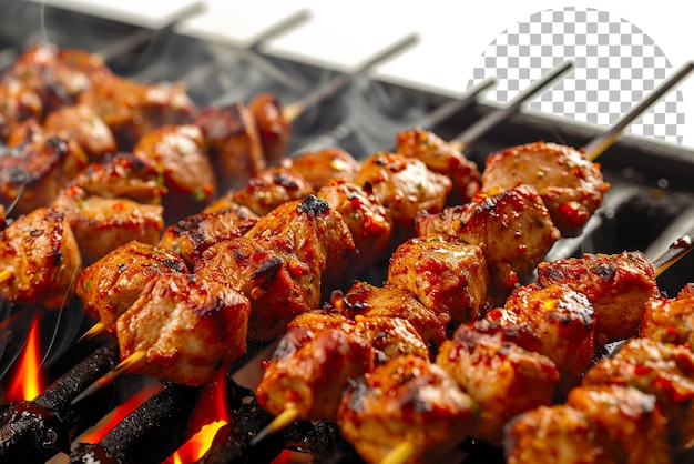 Sizzling shashlik storm shashlik skewers sizzling op een doorzichtige achtergrond