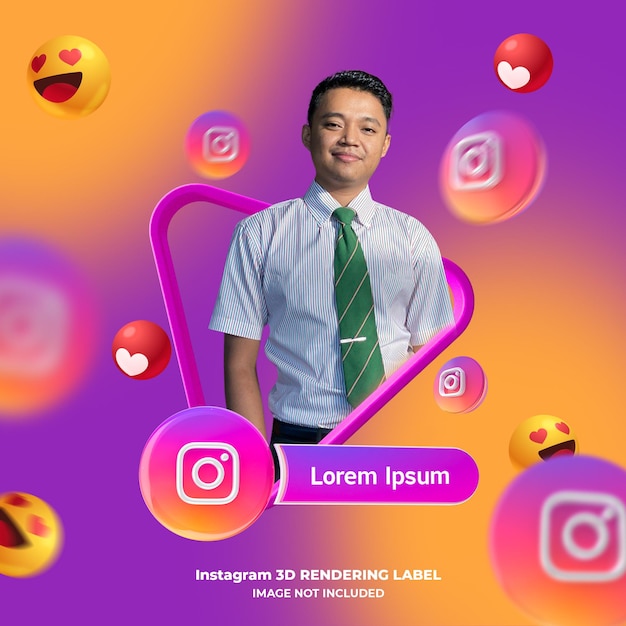 Sjabloon profiel op Instagram 3d Banner pictogram rendering label geïsoleerd