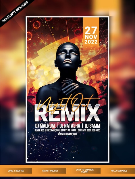 Sjabloon remix avondje uit clubfeest flyer