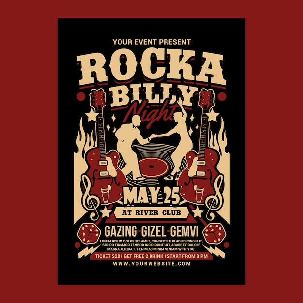Sjabloon Rockabilly Muziek Nacht Flyer