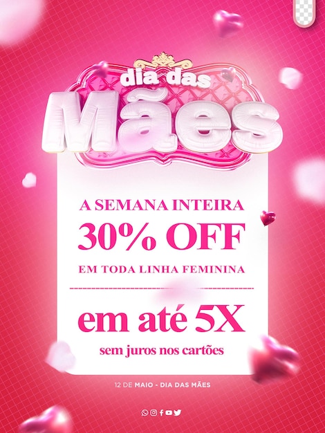 Sjabloon sociale media gelukkige moedersdag moeders campagne in brazilië in het portugees dia das maes