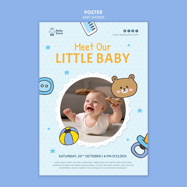 PSD sjabloon voor babyshowerposter met plat ontwerp