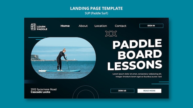 Sjabloon voor bestemmingspagina's voor paddleboarding-lessen