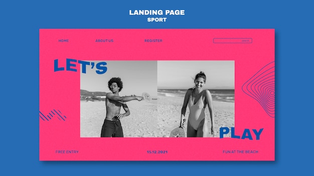 Sjabloon voor bestemmingspagina's voor sport op het strand