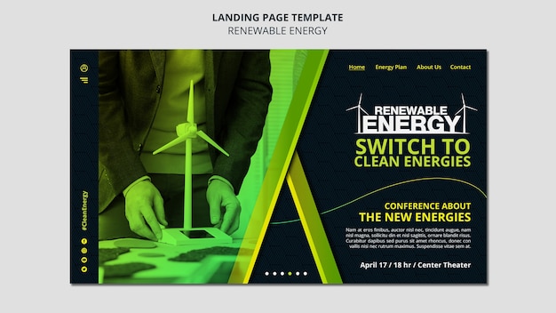 PSD sjabloon voor bestemmingspagina voor hernieuwbare energie met windturbines