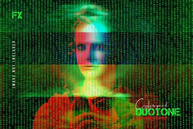 Sjabloon voor cyberpunk duotone glow-foto-effect