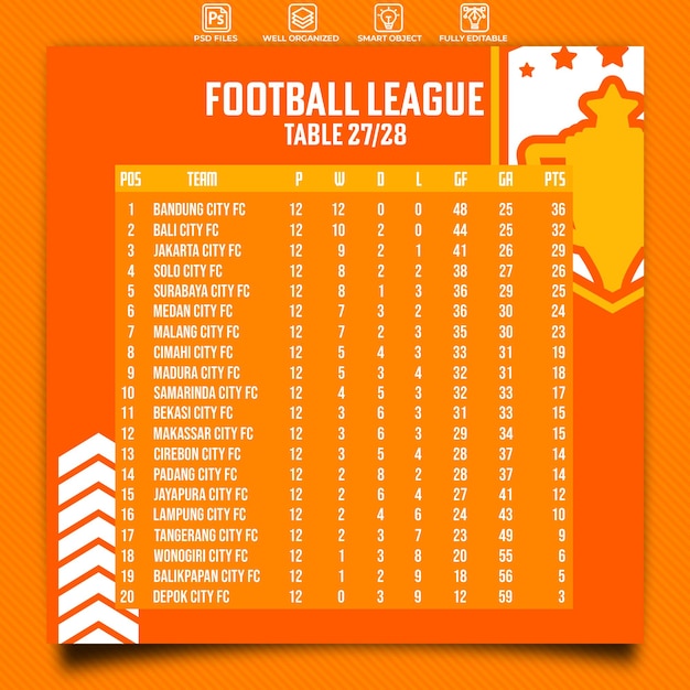 PSD sjabloon voor de folder van de voetbalcompetitie