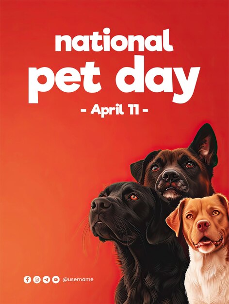 PSD sjabloon voor de poster van de nationale dag van de huisdieren met een hond en een kat op de achtergrond