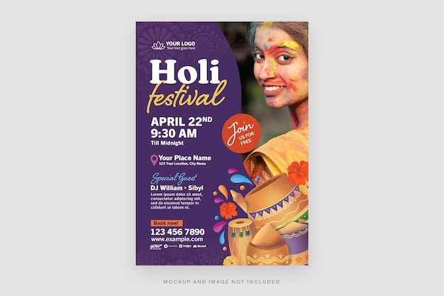 PSD sjabloon voor folder holi-festival in psd