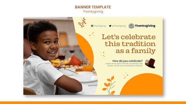 PSD sjabloon voor horizontale banner van happy thanksgiving day