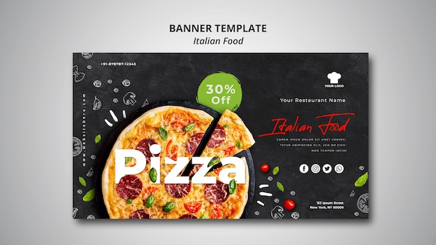Sjabloon voor horizontale spandoek voor traditionele Italiaans eten restaurant