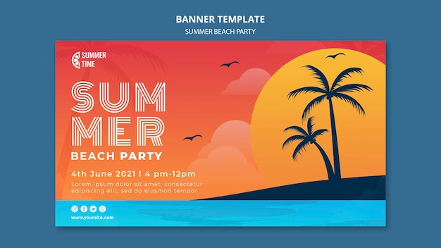 Sjabloon voor horizontale spandoek voor zomer strandfeest