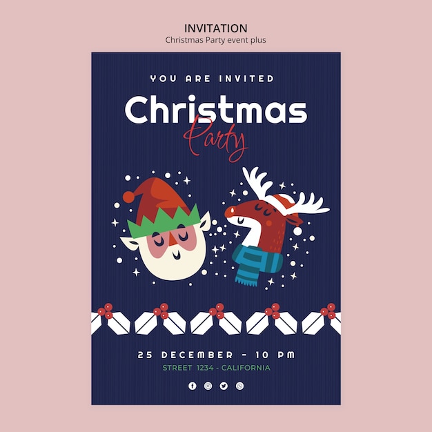 PSD sjabloon voor kerstfeest met plat ontwerp