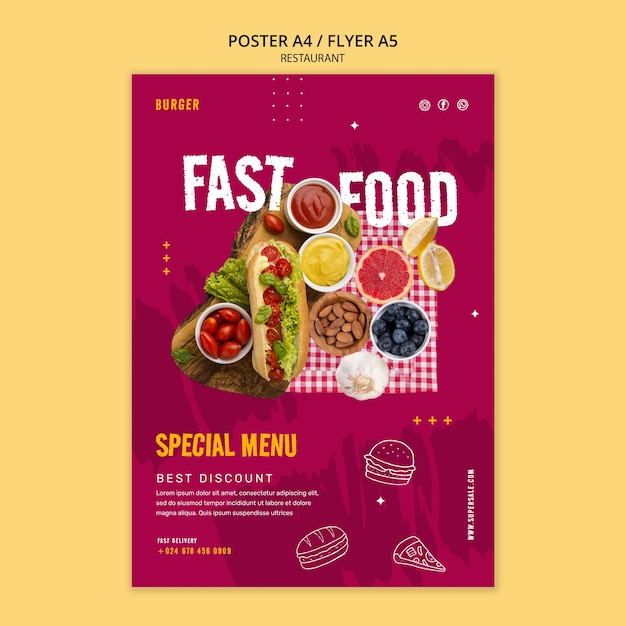 PSD sjabloon voor poster voor fastfoodrestaurants