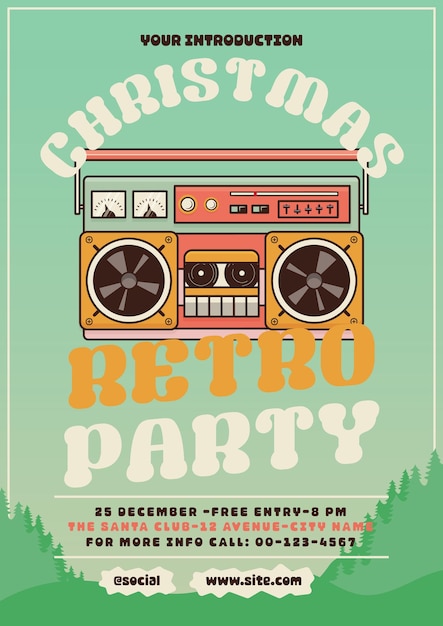 PSD sjabloon voor retro kerstfeest folder