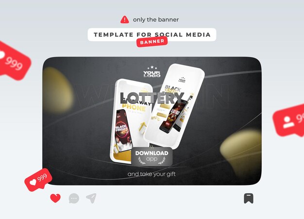 PSD sjabloon voor social media banner winwin loterij download app en neem je cadeau