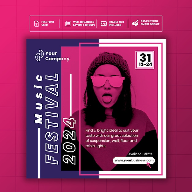 Sjabloon voor sociale media-affiche voor muziekfestival