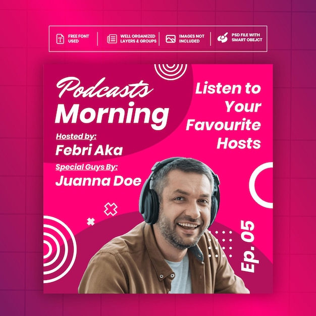 PSD sjabloon voor sociale media voor podcasts