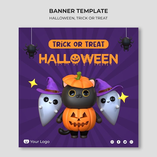 Sjabloon voor spandoek Halloween 3d render illustratie