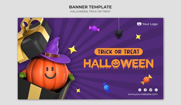 Sjabloon voor spandoek Halloween 3d render illustratie