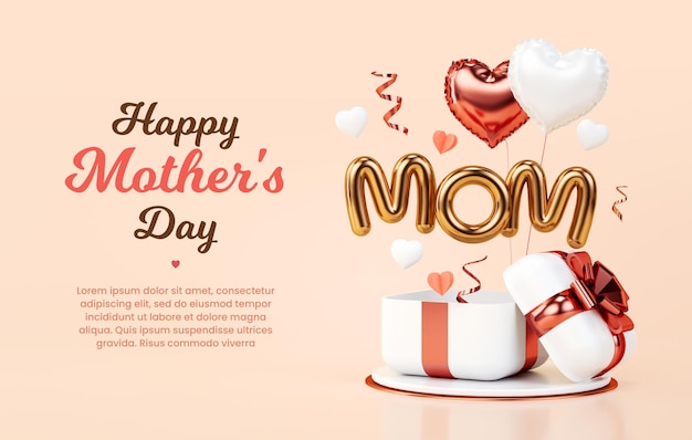 Sjabloon voor spandoek van moederdag met open gouden hartletters en kopieerruimte voor marketingtekst