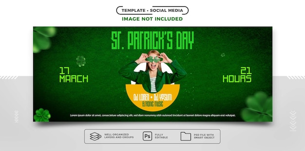 PSD sjabloon voor spandoek voor sociale media instagram st patrick day-feest met elektronische muziek