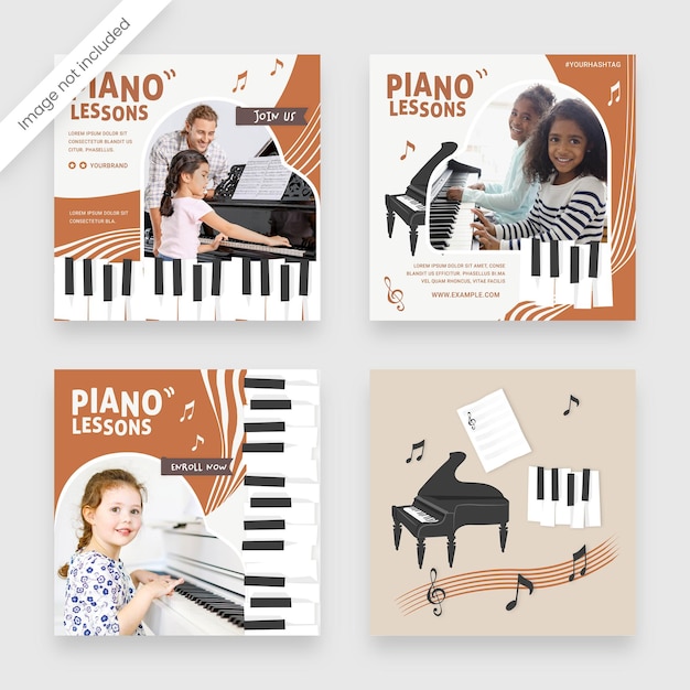 PSD sjabloon voor spandoek voor sociale media met pianothema met toetsenbordillustratie muzieknoten clipart