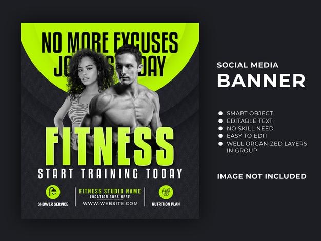 Sjabloon voor spandoek voor sportschool en fitness sociale media
