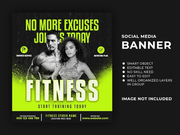 Sjabloon voor spandoek voor sportschool en fitness sociale media
