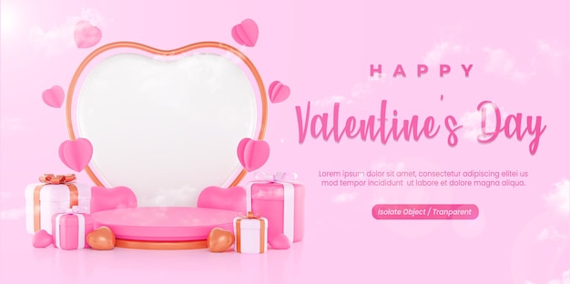 Sjabloon voor spandoekverkoop voor valentijnsdag met 3d-romantische valentijndecoraties