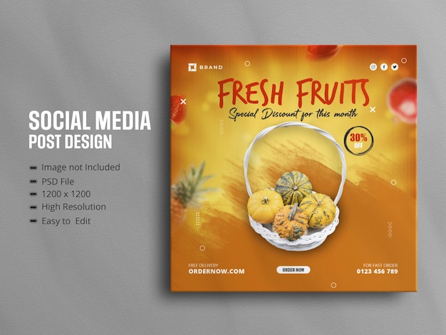 PSD sjabloon voor vers gezond fruit instagram-berichten