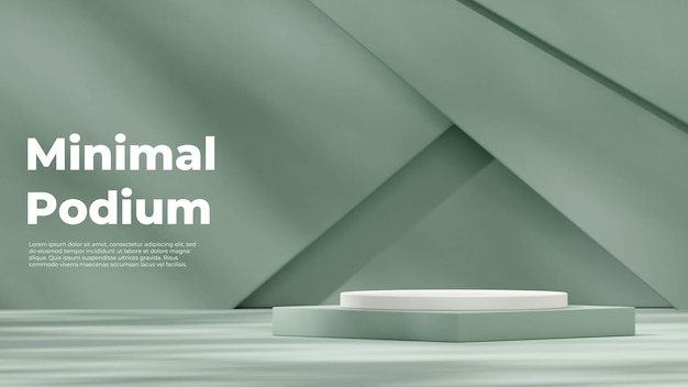 Sjabloonmodel van wit en groen podium in landschap met driehoekige geometrische vorm 3D-rendering