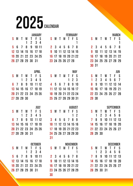 Skabelondesign til kalender 2025